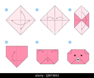 Tutoriel Origami. Jeu d'origami pour les enfants. Cochon Illustration de Vecteur