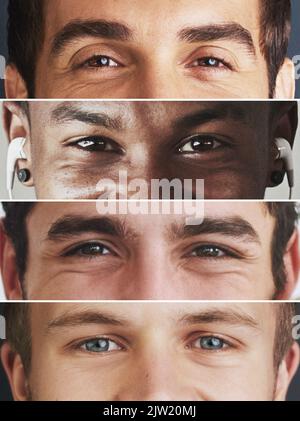 Voyez-vous ce qu'ils voient ? Image composite d'un assortiment de personnes yeux. Banque D'Images