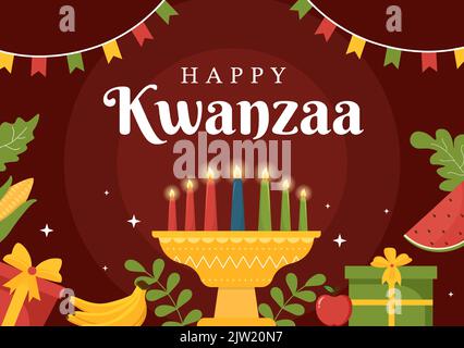 Happy Kwanzaa Holiday African Template dessin main dessin dessin dessin dessin dessin animé dessin à plat Illustration avec l'ordre du nom de 7 principes dans bougies symboles Design Illustration de Vecteur