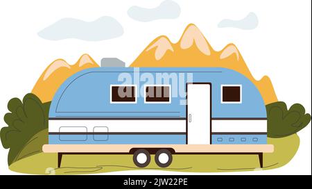 Fourgonnette de camping, remorque pour les vacances d'été Illustration de Vecteur