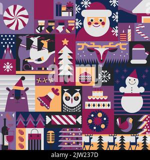 Motif Noël, père Noël et couronne Illustration de Vecteur