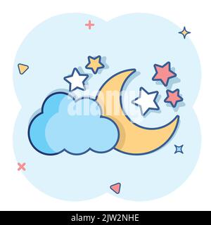 Vector cartoon lune et étoile avec les mottes icône dans le style comique. Concept de nuit illustration pictogramme. Cloud, entreprise lune effet splash concept. Illustration de Vecteur