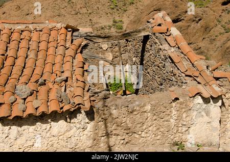 Maison sans partie du toit. San Bartolomé de Tirajana. Grande Canarie. Îles Canaries. Espagne. Banque D'Images