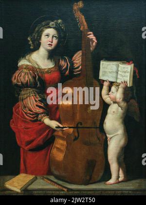 Saint Cecilia avec un Ange tenant une partition musicale, huile sur toile de Domenichino c1617–18. Barbara Strozzi. Musée du Louvre, Paris, France - AOÛT 2019 Banque D'Images