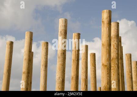 Las Palmas de Gran Canaria, 1 mars 2021: Sculpture formée de poteaux en bois. Grande Canarie. Îles Canaries. Espagne. Banque D'Images