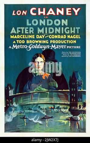 Lon Chaney - affiche de film d'époque pour le film américain mystère Londres après minuit (1927) Banque D'Images