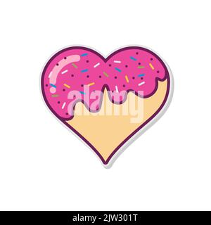 Logo Cake Love Heart Vector, symbole de gâteau en forme de cœur avec confiture et asperges au chocolat pour le logo Cake ou Bakery Illustration de Vecteur