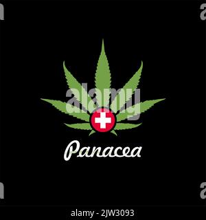 Feuille de cannabis avec pharmacie symbole en croix pour le CBD THC Medicine Lab Dispensary Illustration de Vecteur