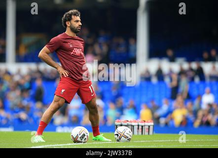 Goodison Park, Liverpool, Royaume-Uni. 3rd septembre 2022. Premier League football, Everton contre Liverpool: Mohammed Salah de Liverpool se réchauffe crédit: Action plus Sports/Alamy Live News Banque D'Images