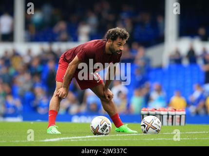 Goodison Park, Liverpool, Royaume-Uni. 3rd septembre 2022. Premier League football, Everton contre Liverpool: Mohammed Salah de Liverpool se réchauffe crédit: Action plus Sports/Alamy Live News Banque D'Images