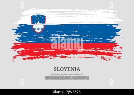 Drapeau de Slovénie avec effet de pinceau et affiche de texte d'information, fond vectoriel Illustration de Vecteur