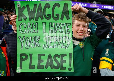 Sydney, Australie. 03rd septembre 2022. Les fans de rugby lors du match de rugby eToro entre l'Australie et l'Afrique du Sud au stade Allianz, Sydney, Australie, le 3 septembre 2022. Photo de Peter Dovgan. Utilisation éditoriale uniquement, licence requise pour une utilisation commerciale. Aucune utilisation dans les Paris, les jeux ou les publications d'un seul club/ligue/joueur. Crédit : UK Sports pics Ltd/Alay Live News Banque D'Images