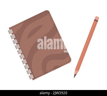 Carnet d'esquisses marron en papier pour dessiner et crayon. Passe-temps et créativité. Illustration vectorielle plate isolée sur fond blanc Illustration de Vecteur