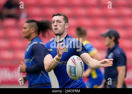 Eccles, Royaume-Uni. 03rd septembre 2022. Jake Wardle #34 de Warrington Wolves se réchauffe avant le match de Betfred Super League Salford Red Devils vs Warrington Wolves au stade AJ Bell, Eccles, Royaume-Uni, 3rd septembre 2022 (photo de Steve Flynn/News Images) à Eccles, Royaume-Uni, le 9/3/2022. (Photo de Steve Flynn/News Images/Sipa USA) crédit: SIPA USA/Alay Live News Banque D'Images