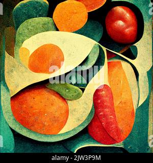 Art moderne aquarelle abstrait illustration minimaliste avec des légumes pour les médias sociaux, décoration murale, carte postale ou couverture de brochure Banque D'Images