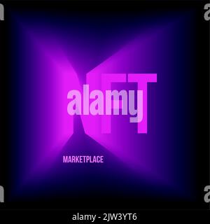Abréviation violette NFT TEXT token crypto art sur fond noir. Crypto-monnaie vectorielle Illustration de Vecteur