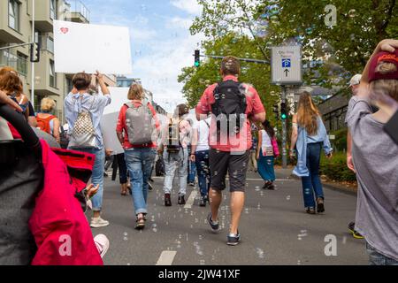 Querdenker-Demo in Darmstadt, Hessen: Die Demonstration richtete sich gegen die Coronamaßnahmen der vergangenen zwei Jahre künftige Einschränkun Banque D'Images