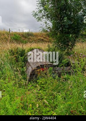 Un vieux bateau en bois ruiné et abandonné sur les rives de l'Esk du Nord dans l'Aberdeenshire près de Montrose. Banque D'Images