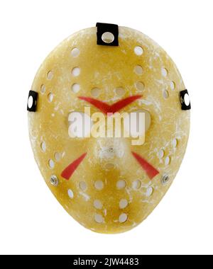 Masque de hockey effrayant isolé contre fond blanc Banque D'Images