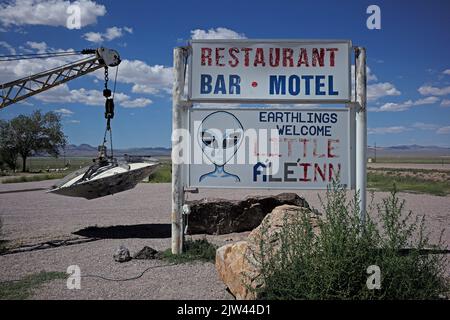 Le petit A’le’Inn sur l’autoroute extraterrestre NV-375 à Rachel, Nevada. Banque D'Images