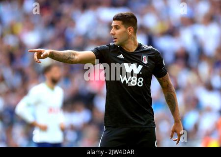 Aleksandar Mitrovic de Fulham pendant le match de la Premier League au Tottenham Hotspur Stadium, Londres. Date de la photo: Samedi 3 septembre 2022. Banque D'Images