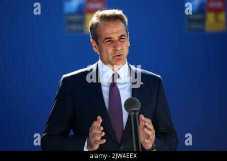 Espagne, Madrid - 29 juin 2022 : le Premier ministre grec Kyriakos Mitsotakis assiste au sommet de l'OTAN à Madrid, en Espagne. Banque D'Images