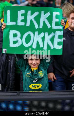 3rd septembre 2022 ; Allianz Stadium, Sydney, Nouvelle-Galles du Sud, Australie ; Championnat de rugby eToro 2022, Australie contre Afrique du Sud : les supporters d'Afrique du Sud applaudissent pour leur équipe Banque D'Images