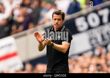 Marco Silva Directeur de Fulham pendant le match de Premier League Tottenham Hotspur vs Fulham au stade Tottenham Hotspur, Londres, Royaume-Uni, 3rd septembre 2022 (photo de Richard Washbrooke/News Images) Banque D'Images