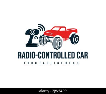 Voiture radiocommandée avec manette de commande, voiture jouet avec télécommande, logo. Poussette électrique, jouet, radiocommande automatique, design vectoriel Illustration de Vecteur