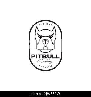 logo vintage de l'insigne de chien de pitbull de la tête Illustration de Vecteur