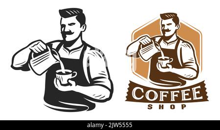 Emblème du café-restaurant. Modèle de conception pour le menu du restaurant ou du café. Illustration vectorielle du logo du café au barista Illustration de Vecteur