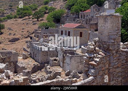 Micro-bar musical, village abandonné de micro Chorio, île de Tilos, Dodécanèse, Grèce, UE Banque D'Images