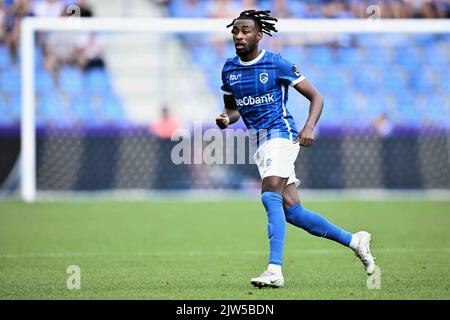 Mike Tresor Ndayishimiye de Genk photographié lors d'un match de football entre KRC Genk et STVV, samedi 03 septembre 2022 à Genk, le 7 e jour de la première division du championnat belge de la « Jupiler Pro League » 2022-2023. BELGA PHOTO JOHAN EYCKENS Banque D'Images