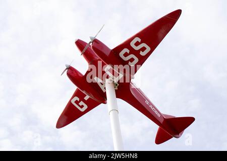 Modèle d'avion rouge G-ACSS vu à Hatfield, Angleterre Royaume-Uni Banque D'Images