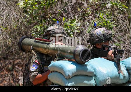 ZHANGZHOU, CHINE - le 2 SEPTEMBRE 2022 - Une brigade de l'armée sous le commandement du théâtre oriental, avec un département de la Marine, de l'Armée de l'air et Banque D'Images