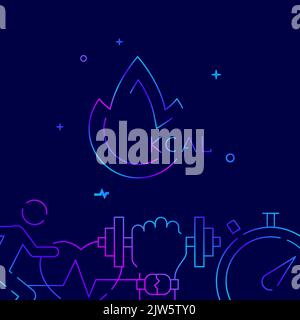 Calories brûlées, icône vecteur de ligne de gradient de flamme de régime, illustration simple sur fond bleu foncé, bordure inférieure liée à la forme physique. Illustration de Vecteur