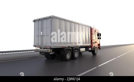 3d camion ou camion de remorque logistique ev de rendu sur autoroute à fond blanc Banque D'Images