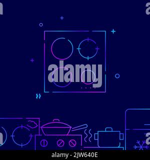 Table de cuisson électrique ligne de dégradé icône vectorielle, illustration simple sur fond bleu foncé, bordure inférieure relative aux ustensiles de cuisine. Illustration de Vecteur