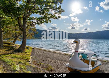 Paysage de feuillage d'automne du lac Towada par beau temps. Parc national de Towada Hachimantai, Aomori, Japon Banque D'Images