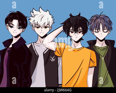 groupe anime jeunes hommes Illustration de Vecteur