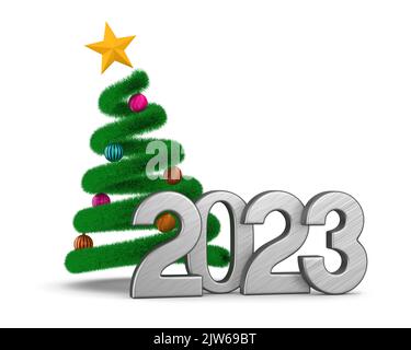 nouvelle année 2023 sur fond blanc. Illustration isolée 3D Banque D'Images