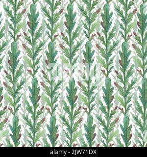 Branches vertes sous forme d'arbres. Illustration d'aquarelle botanique. Motif sans couture sur fond blanc. Banque D'Images
