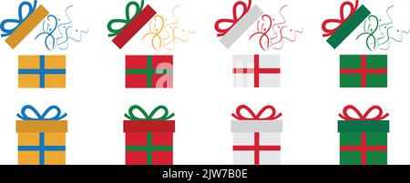 Un ensemble de boîtes-cadeaux colorées sur fond blanc Illustration de Vecteur