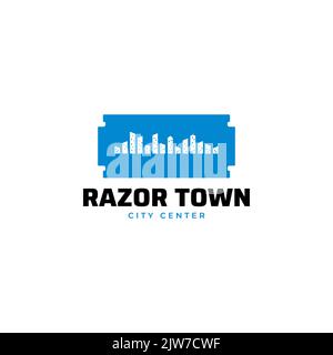 Logo représentant un rasoir et une illustration urbaine. Design urbain et logo rasoir simple. Format vectoriel. Illustration de Vecteur