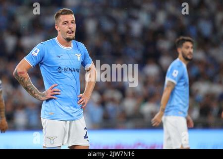 Sergueï Milinkovic Savic du Latium réagit pendant le championnat italien Serie Un match de football entre SS Latium et SSC Napoli sur 3 septembre 2022 au Stadio Olimpico à Rome, Italie - photo Federico Proietti / DPPI Banque D'Images