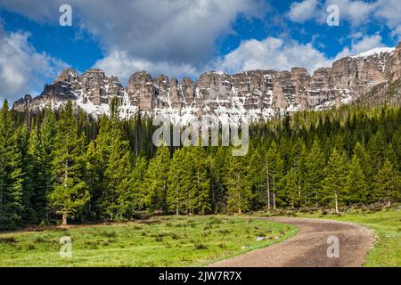 Formations rocheuses au massif de Lincoln point, Wiggins Fork Road aka Horse Creek Road (FR 285), vers Double Cabin, Absaroka Range, Wyoming, États-Unis Banque D'Images