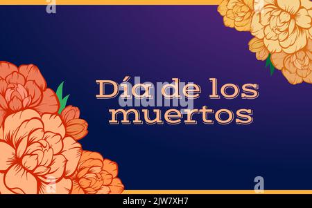 Dia de los muertos. Bannière horizontale avec décoration florale marigold. Fête nationale mexicaine jour des morts. Illustration vectorielle dessinée à la main. Illustration de Vecteur