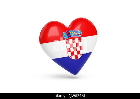 Coeur avec les couleurs du drapeau de la Croatie isolé sur fond blanc. 3d illustration. Banque D'Images