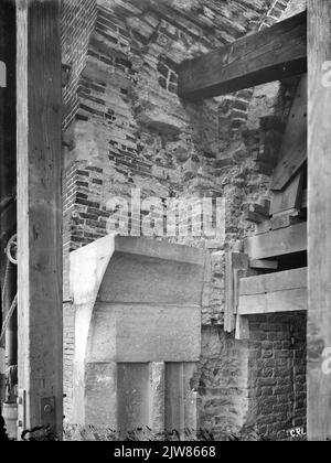 Détail de la tour Dom (Domplein) à Utrecht, pendant les travaux de restauration. Banque D'Images