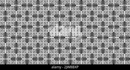 Grille géométrique monochrome arrière-plan style Pixel Art texture moderne en mosaïque abstraite noir et blanc Banque D'Images